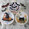1 Set Halloween Embroidery Kit with Hoop Threads Scissors Threader Beginners Gothic Stamped Cross Stitch Hand Embroidery Starter Kit