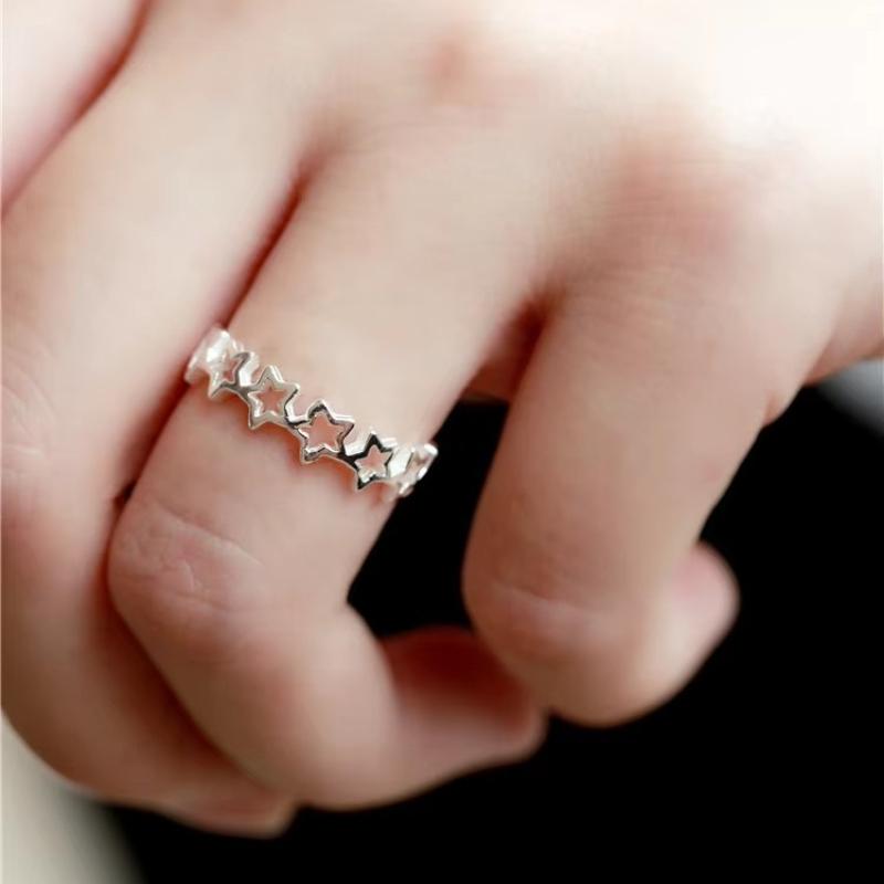 925 Silver Star Adjustable Ring For Women Party Fine Jewelry Minimalist Punk Accessories