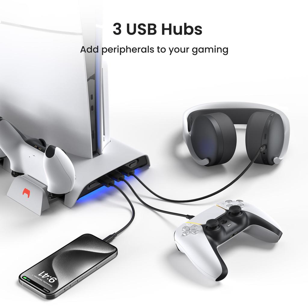 KIWI Design D3 Cooling Stand for PS5 SLIM Vertical Charging Station Controller Charging Stand with RGB Charging 2 Devices Simultaneously 8 Storage