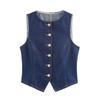 Kaslead New Women clothes Western Style Gold Button Denim Vest Shorts 6164109 6164112