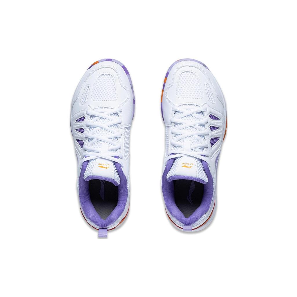 Li-Ning Универсальные нескользящие износостойкие низкие кроссовки для бадминтона женские туфли белые фиолетовые AYTP004-6