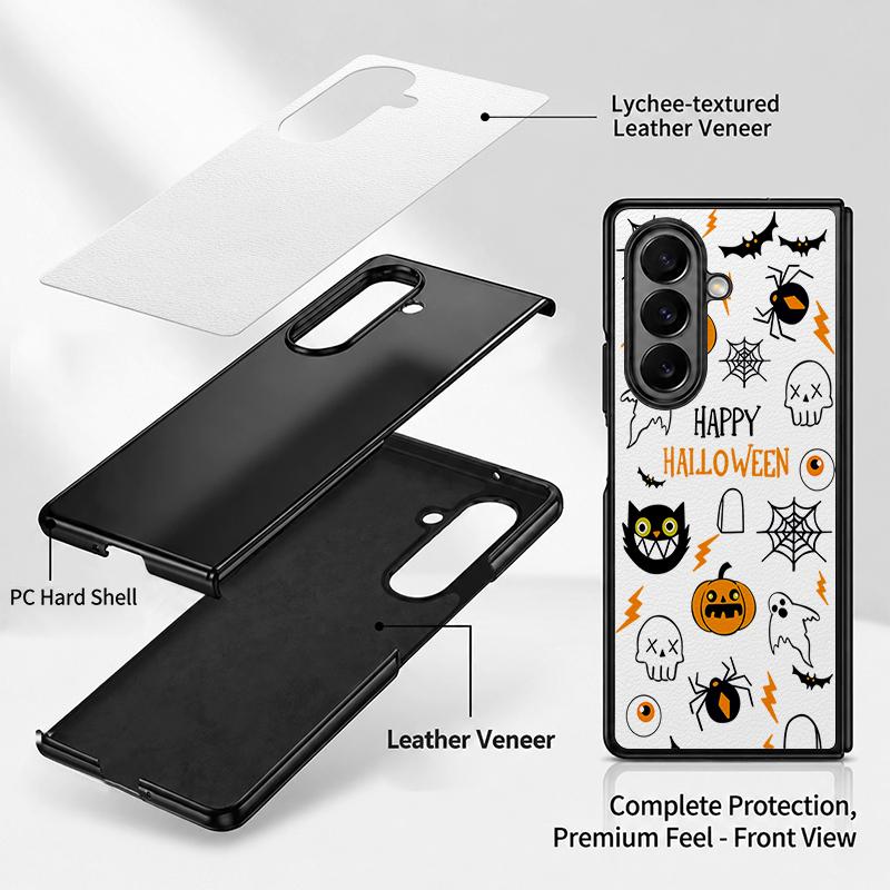 Чехол 'Призрачная тыква' на Хэллоуин для Samsung Z Fold 8 Ultra 7 6 5 4 Гибридная кожаная накладка Жесткий поликарбонатный бампер для Galaxy Z Fold8 Fold7 Fold6 Fold5