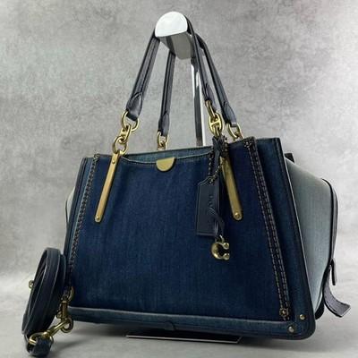 COACH Dreamer 2-Way Denim Collection Tote Bag Gold Hardware Logo Charm Authentic