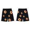 Mens Cotton Floral Print Shorts With Foil Puff Mid-Rise Loose Fit Casual Pants Youth