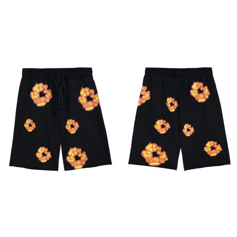 Mens Cotton Floral Print Shorts With Foil Puff Mid-Rise Loose Fit Casual Pants Youth