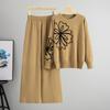 Autumn and Winter Color-blocking Three-dimensional Flower Round-neck Top, High-waisted Wide-leg Pants, Knitted Set for Women, Two-piece Set