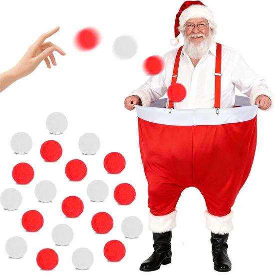 Santa Pants Snowball Fight Game with 20 Balls Red White Snowball Toss Activity Game Families Indoor Outdoor Yard Ball Catching Game