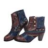 Fashion Ankle Boots Women Autumn PU Women's Shoes Ethnic Waterproof Casual Vintage Shoes Zipper High Heel Short Boots Botas Mujer