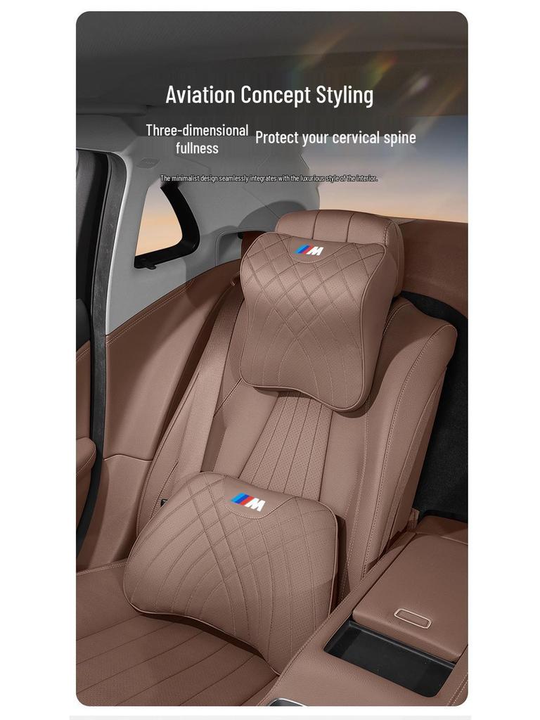 BMW Series Headrest & Lumbar Pillow: Compatible with 1, 3, 5, 7 Series and X1-X6 models for Neck Support and Comfort.