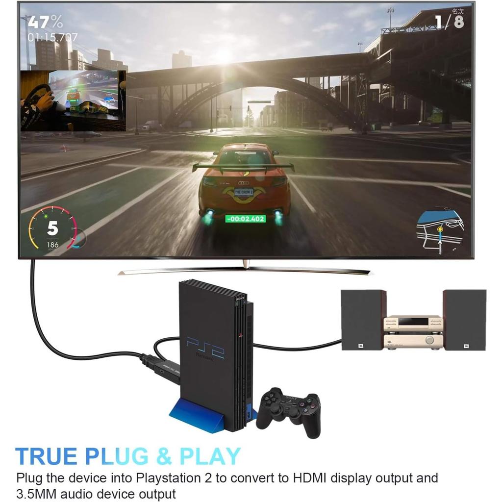 Адаптер-конвертер PS2 - HDMI, M209 - поддерживает все режимы отображения PlayStation 2, аудиовыход 3,5 мм, Plug and Play, питание по USB-кабелю