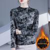 New Autumn/Winter Fashion: Half-High Collar Printed Long-Sleeve T-Shirt with Elastic and Velvet.