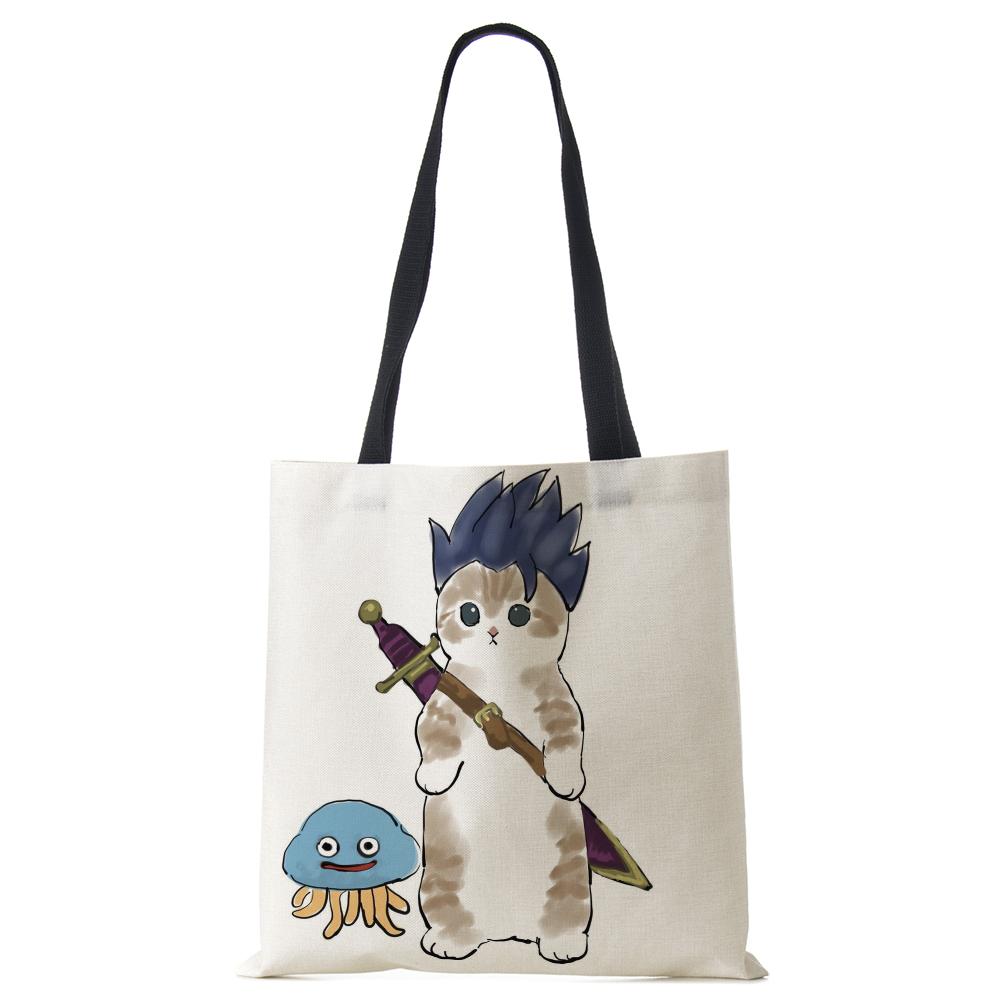 Cat Print Handbag Ladies Casual Cute Shopping Tote Shoulder Bag 2022 Harajuku Large Capacity Travel School Canvas Beach Bags