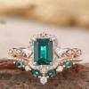 Luxury European and American Engagement Rings, Women's Fashion Rectangular Green Diamond Rings, E-commerce Sources, Fresh Handmade Gold