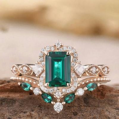 Роскошные европейские и американские помолвочные кольца, женские модные кольца с прямоугольным зеленым бриллиантом, источники электронной коммерции, свежее золото ручной работы