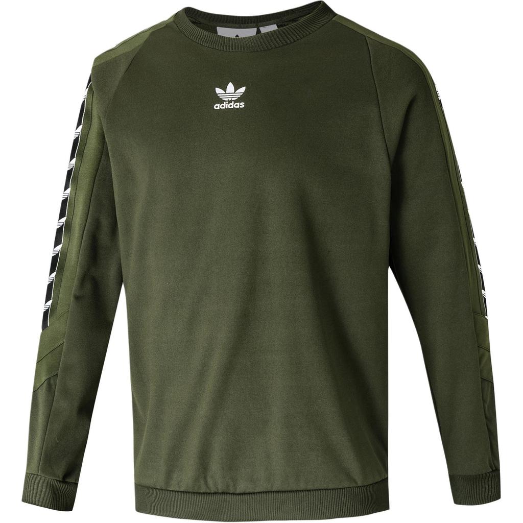 Adidas Originals Oe Tape Crew Retro Hooded Sweatshirt, Men Daily Sports Casual Green FQ3377