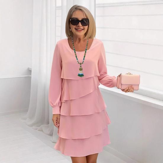 Женское платье однотонное многослойное платье-торт круглый вырез длинный рукав мини-платье для отпуска клубная одежда