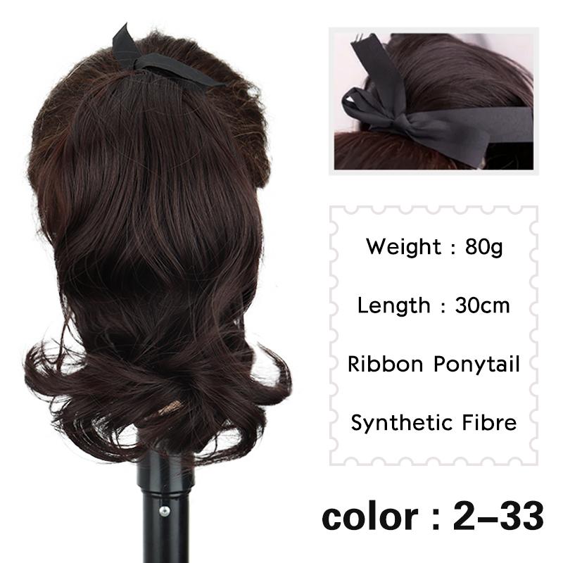 MISS WIG Синтетические короткие волнистые хвостики из натуральной ленты, накладные волосы, черный хвост на заколке для наращивания, женские шиньоны