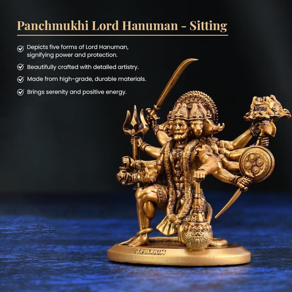 Panchmukhi Hanuman Idol for Car Dashboard & Home Decor, Bajrangbali Murti Pavan Putra Sankat Mochan Hanuman Statue Showpiece