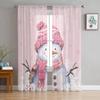 Christmas Winter Snowflake Snowman Pink Sheer Curtains for Living Room Decoration Window Curtains Kitchen Tulle Voile Curtains