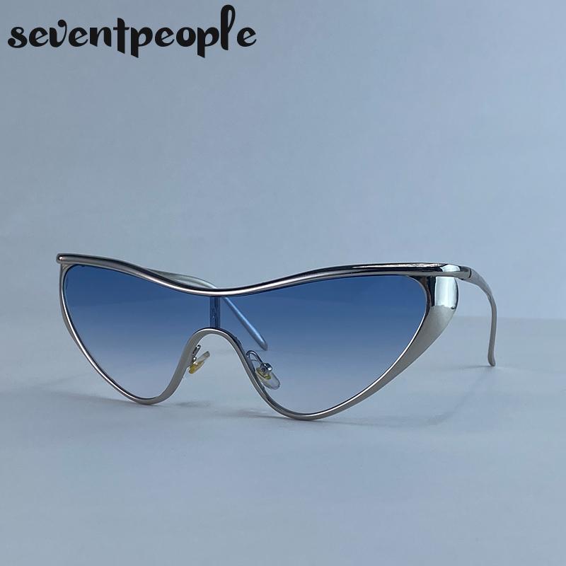 Sexy Cat Eye One-Piece Y2K Punk Sunglasses Women Luxury Brand Trendy Steampunk Shield Sunglass Vintage Metal Shades UV400