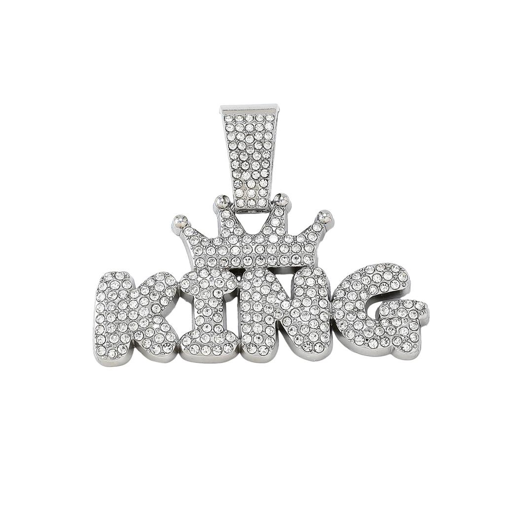 European and American Style New Alloy Full Diamond Crown King Letter Pendant, Fashionable Jewelry