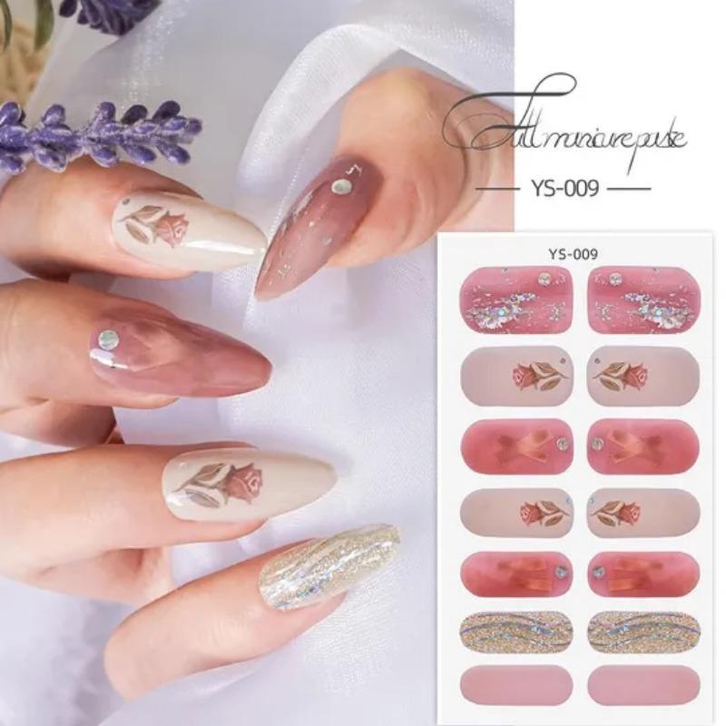 1 лист, блестящий лак для ногтей, наклейка с розой, наклейки для маникюра, полное покрытие, наклейка «сделай сам», клей для украшения ногтей