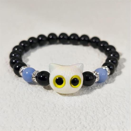 Светящийся браслет с изображением кошки, искусственный агат, гладкие бусины, стразы, декор, регулируемый браслет, светящийся на солнце, для ежедневной вечеринки, свидания