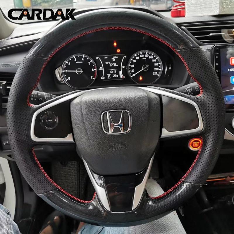 DIY ize Black Carbon Leather Car Steering Wheel Cover for Honda Civic 10th CRV Clarity LX 2016-