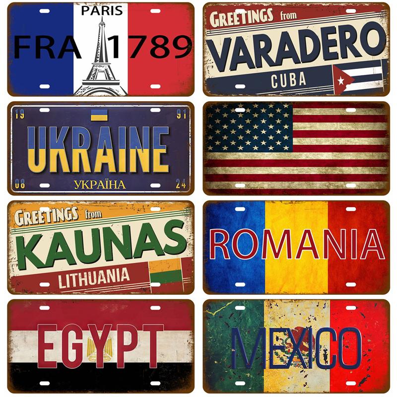 Франция Жестяная табличка Россия Испания Металлическая табличка Германия США Флаг страны Жестяная табличка для стены Домашний ресторан Ремесло Бар Декор