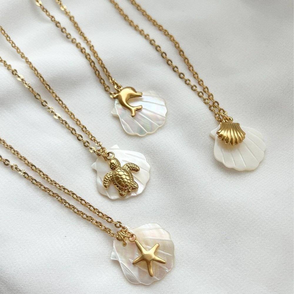 Fashion Shell Necklace Boho Style Sea Turtle Beach Choker Starfish Pendant Necklace  Vacation