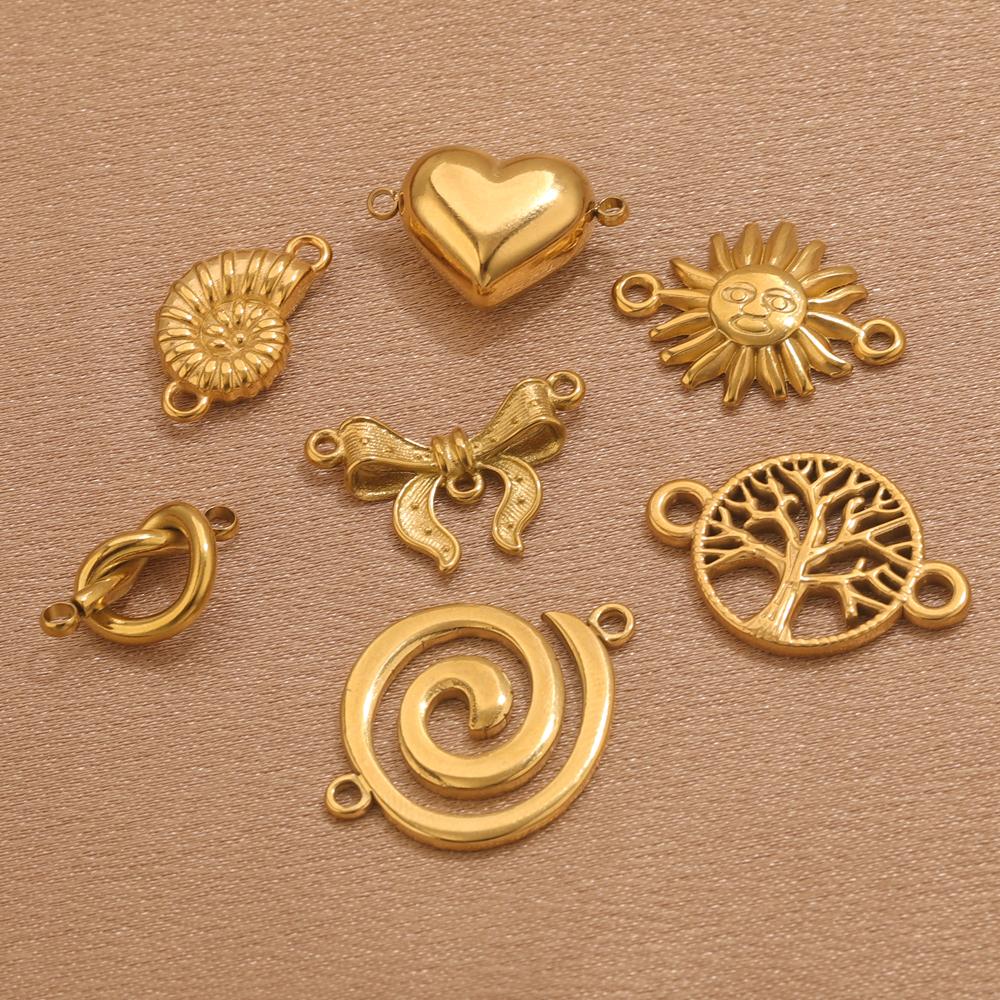 5 шт. Подвески-соединители из нержавеющей стали с двумя отверстиями для браслетов, ожерелий, изготовления ювелирных изделий, DIY, в виде сердца, банта, золотистые, коннекторы