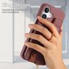 Y3 For iPhone 16 Case Card Holder Kickstand Leather+TPU Phone Cover with Zipper Pocket - Purple