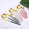4Pcs/Set Black Gold Stainless Steel Dinnerware Cutlery Tableware Colorful Knife Fork Teaspoon Flatware Eco Friendly For Party