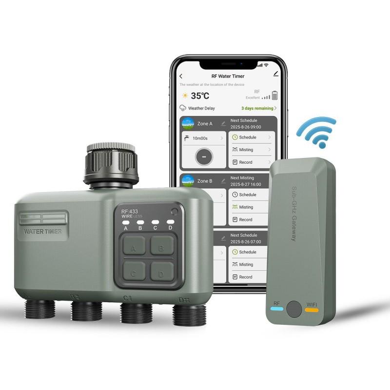 Smart 4-Zone WiFi Remote Irrigation Controller With RF433 Gateway Garden Lawn Farm Outdoor Auto Watering System
