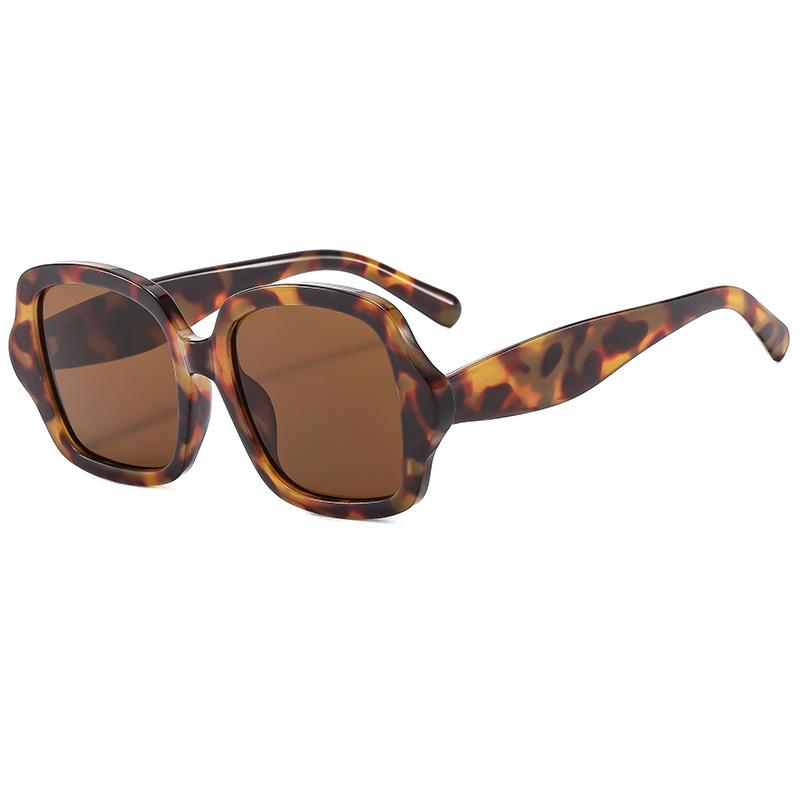 Солнцезащитные очки Vintage Geometric Large Frame Leopard Print Sunglasses Women's Advanced Sense Big Face Thin Glasses Sunglasses