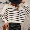Autumn and Winter O-Neck Women's Knitwear Loose Pullover Striped Sweater