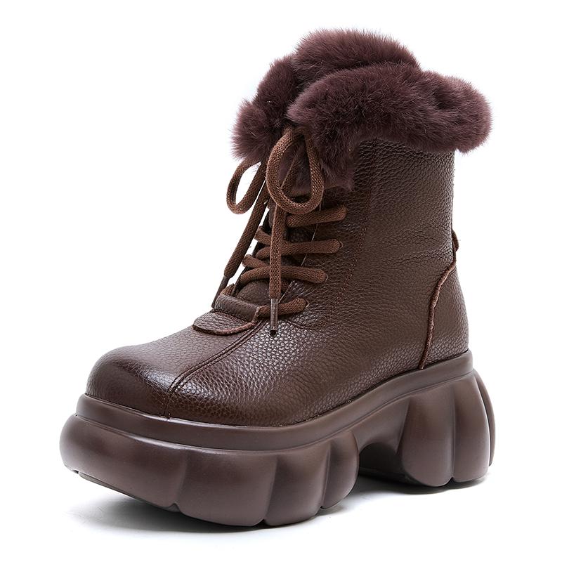GKTINOO Genuine Leather Short Boots for Women Winter Wedges Warm Snow Boots Platform Shoes Thick Sole Rabbit Fur Woman Boots
