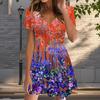 Summer Fashion Women's V Neck Short Sleeve Quiet Forest Printed  Dress Sex Short Skirt Dresses