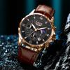 LIGE Men Watch Fashion Casual Luminous Waterproof Chronograph Leather Strap Quartz Watch