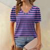 Women's Fashion Striped Printed Top Puff Short Sleeve V-neck T-shirt Loose Casual T-shirt