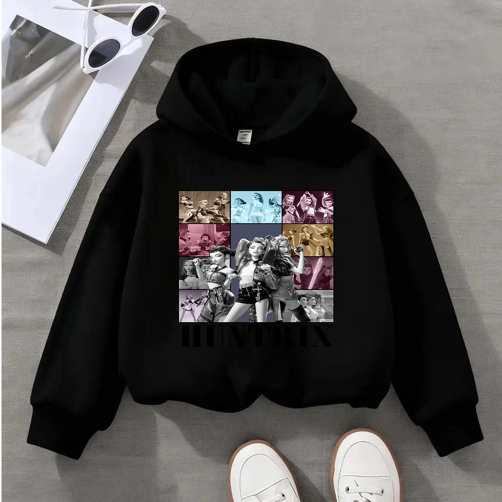 Huntrix Детский свитшот с мультяшным принтом для девочек, модный повседневный пуловер с длинным рукавом для детей, одежда для малышек