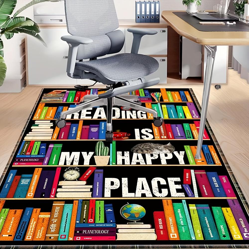 1pc Bookshelf Design Office Chair Mat,Square Polyester Fiber Mat,Non,Ideal for Home Office Decor and Gifts,Reading is My Happy Place Theme,B