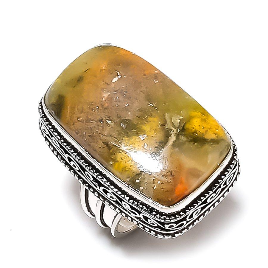 Bumblebee Jasper Gemstone 925 Sterling Silver Gift Jewelry Ring Size 8