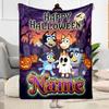 Halloween Bluey Family Personalized Text Blanket Gift Personalized Blanket Soft Warm Cozy for Livingroom Nap Couch Office Chair