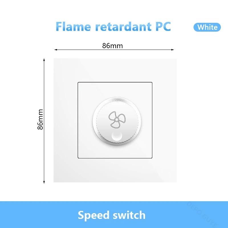 86 Тип ЕС, стандарт Великобритании, одинарный диммер, настенный выключатель света, черная/белая/серая пластиковая панель, настенный переключатель скорости вращения вентилятора