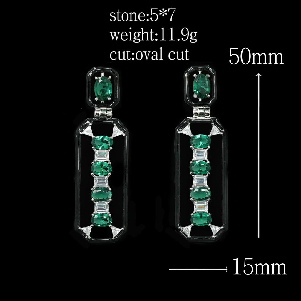 WUIHA Vintage 925 Sterling Silver Oval Cut Emerald High Carbon Diamonds Gemstone Drop Dangle Earrings Anniversary Fine Jewelry