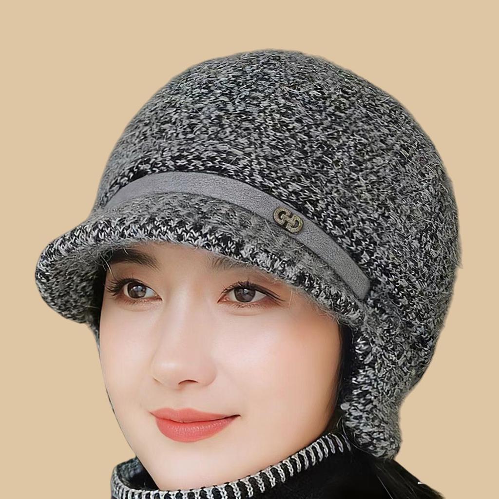 Зимняя вязаная шляпа-панама на флисовой подкладке для пожилых женщин