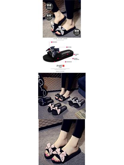 Женские шлепанцы на танкетке с бантом: Универсальные пляжные сандалии на толстой подошве для сочетания с летней юбкой и ношения на открытом воздухе