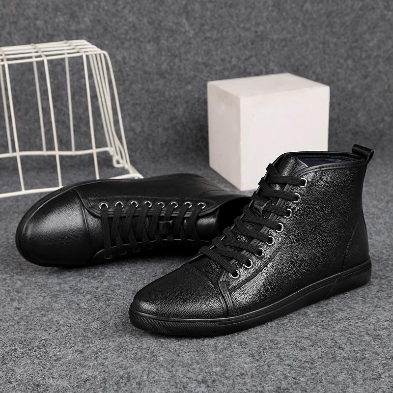 Новые модные мужские повседневные туфли из натуральной кожи, универсальные черные высокие деловые туфли, зимние мужские хлопковые туфли с бархатными ремешками