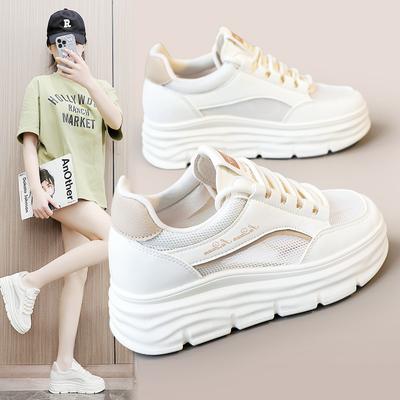 W3656 Новые белые туфли на весну и лето, с полой сетчатой ​​поверхностью, на скрытом каблуке и платформе, для студентов, универсальные модные спортивные туфли